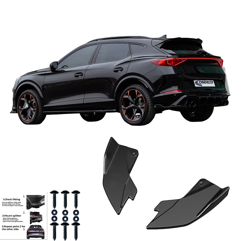 Oneway Jupes de pare-chocs arrière (coins) compatible avec Cupra Formentor 2020- - Version 2 - Noir brillant