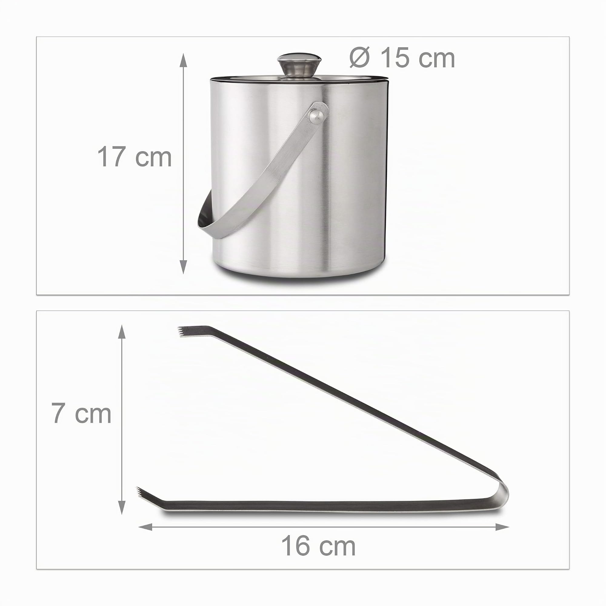Relaxdays Cestello Ghiaccio Rotondo con Coperchio, Portaghiaccio per Bar, Party, 1,5 L, HxLxP: 17 x 15 x 15cm, Argento
