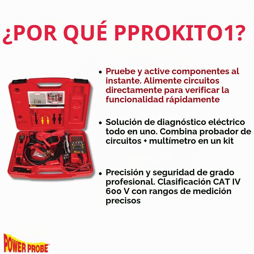 Power Probe PPROKIT01 Kit Comprobador de Circuitos Eléctricos para Automoción Incluye Power Probe 3 y Multímetro PPDMM Cat.IV y Accesorios