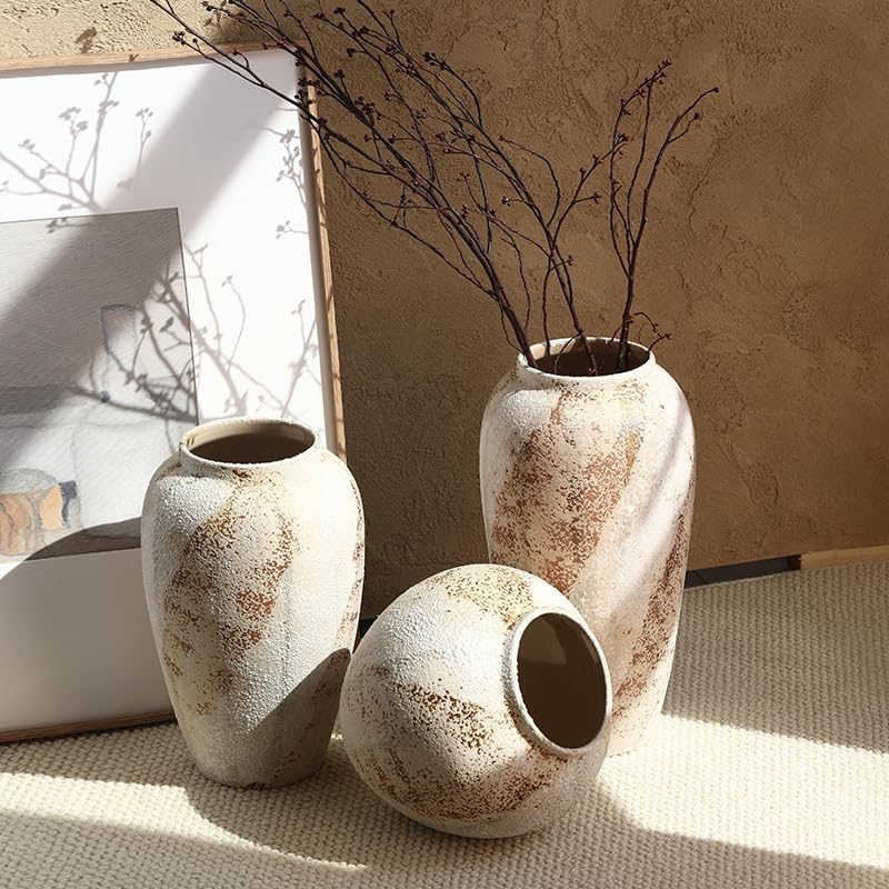 Vintage Ceramic Vase Round Antique Look Decorative (A) : Home & Kitchen