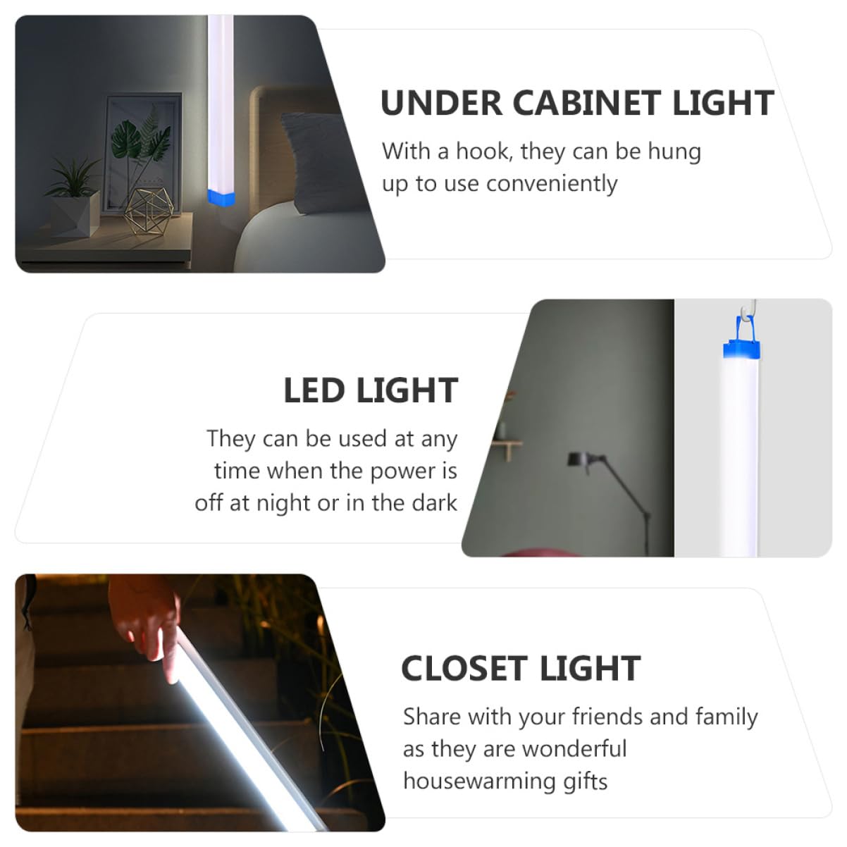 UKCOCO Éclairage LED sous Placard USB Rechargeable Batterie Lithium 1200ma, Lampe D'urgence Étanche et Portable Crochet, Lot de 2 Set de Set de Bleu Cuisine et Bureau