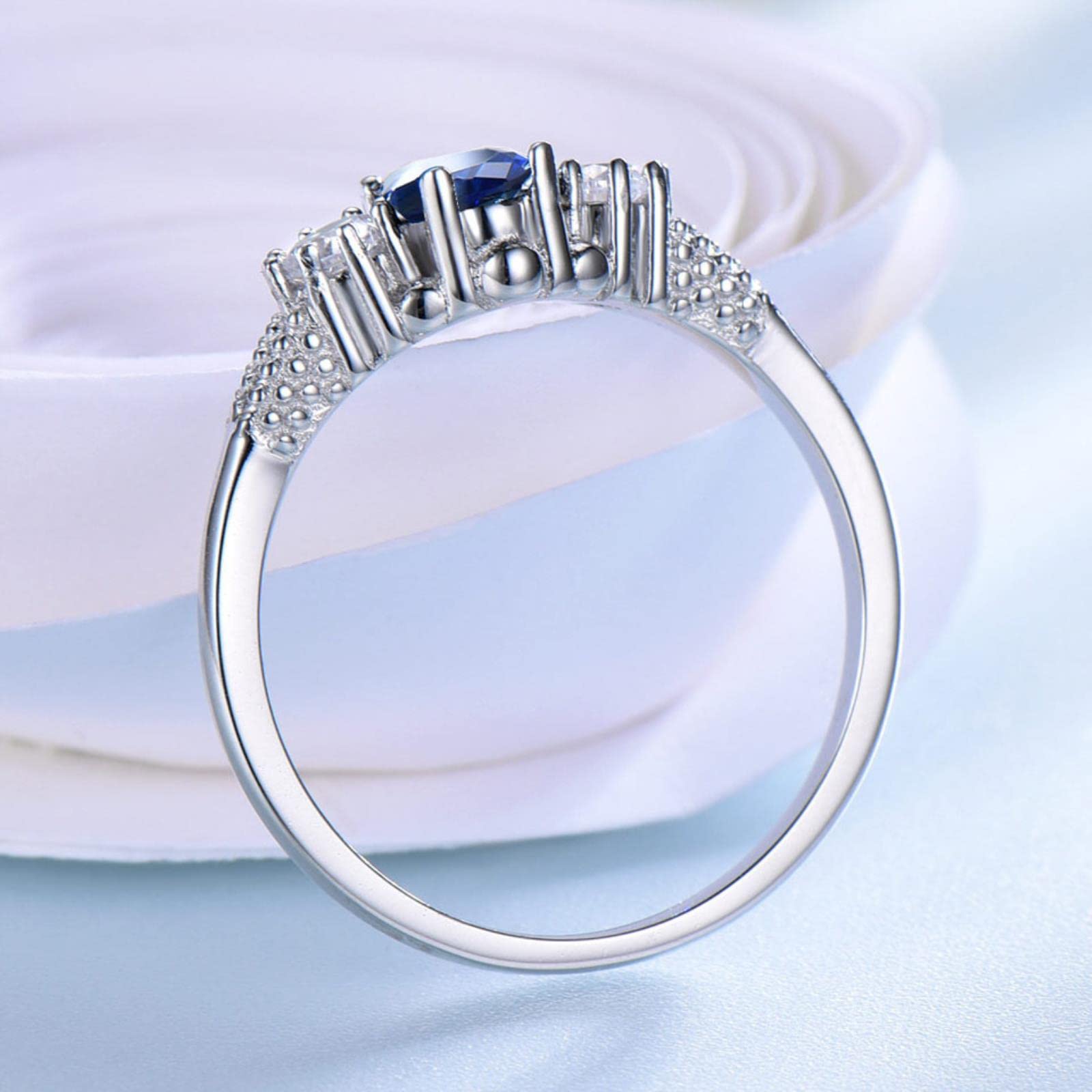 Anillos De Zafiro Azul para Mujer, Joyería De Plata De Ley 925 Sólida, Piedra Preciosa Azul De Corte Ovalado, Joyería De Compromiso Elegante para Boda