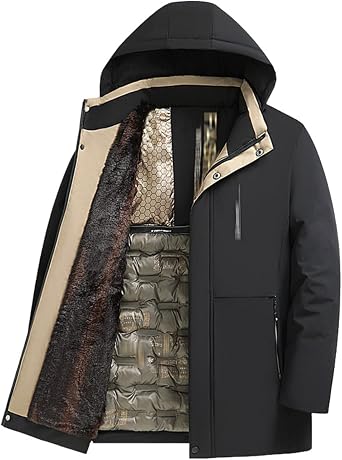 evzosrz Mens Puffer Jacket Hooded Winter Coat Warm Thicken Windbreaker Down Jackets Outerwear with Removable Hood