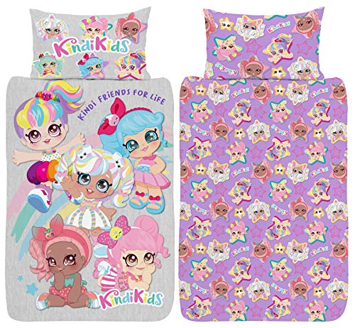 Image of Kindi Kids Single Duvet Cover - Official Reversible Bedding Set - Polycotton - Marsha Mello, Donatina, Jessicake and Summer Peaches
