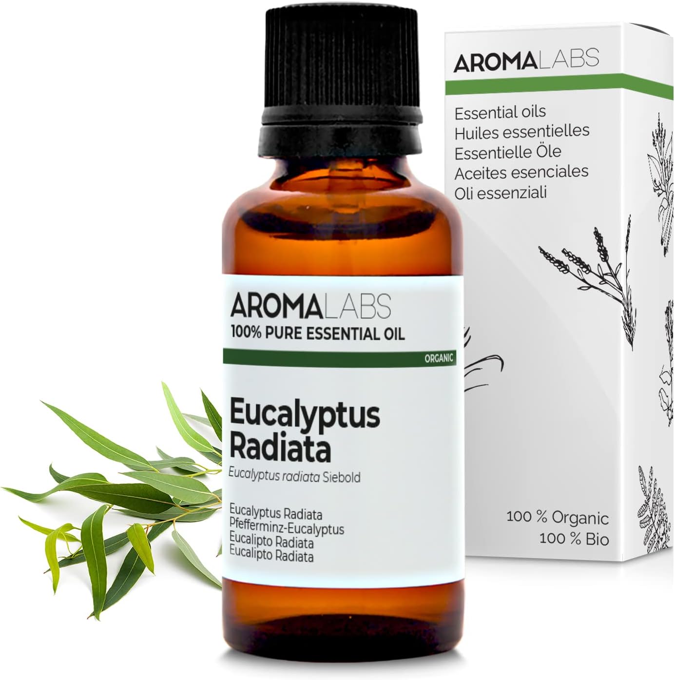 Bio - Eucalyptus Radiata Essential Oil - 30mL - 100% Pure, Natural, Chemotyped and AB Certified - AROMA LABS (French Brand)