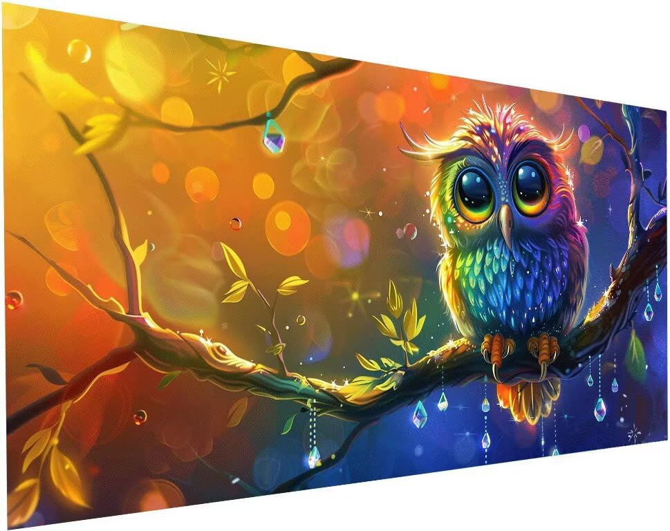 Diamond painting hibou grand format 50x100 cm avec kit broderie complet