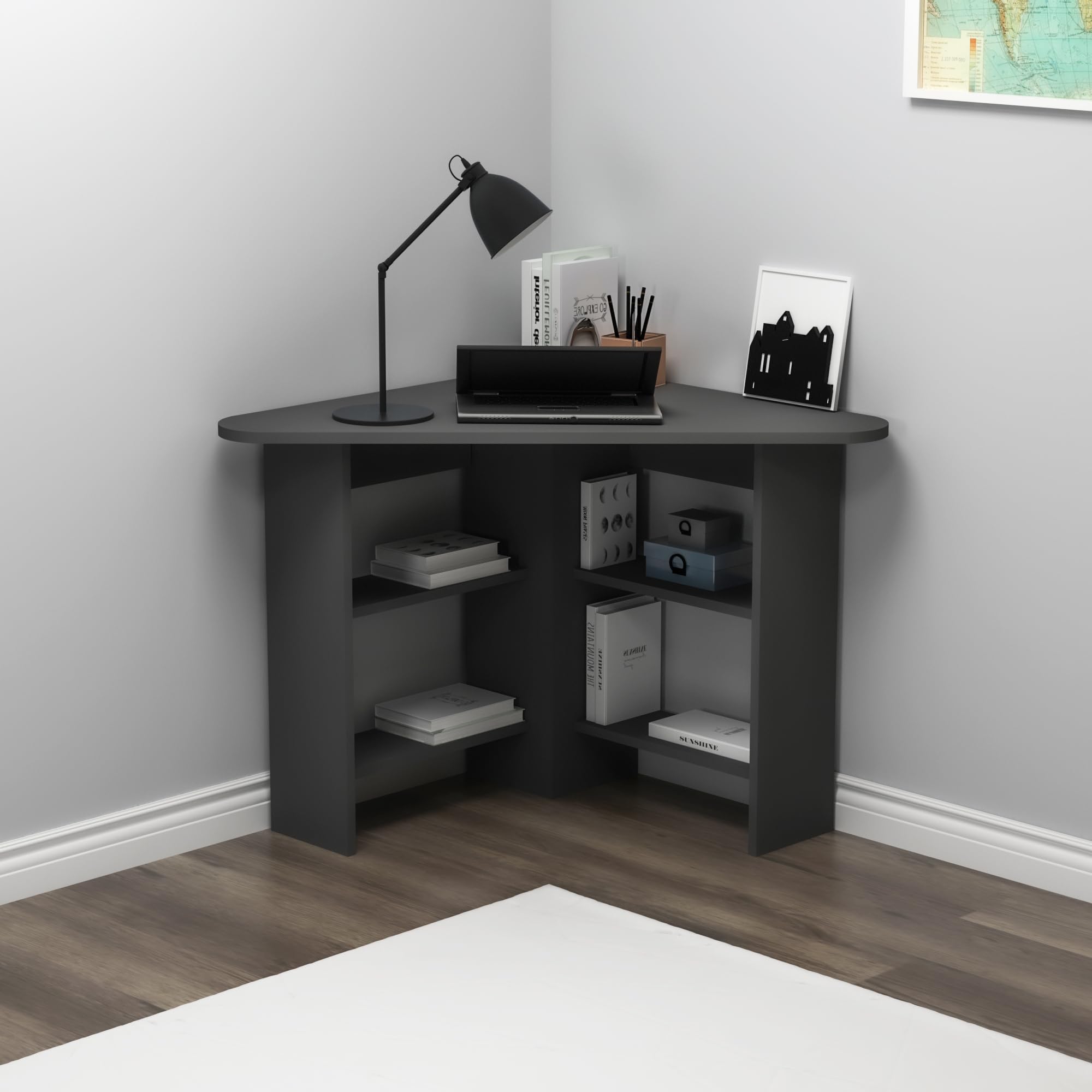 Gredos Computer Desk, Corner Desk, Writing Desk with Storage Shelves, H 73.8 cm | W 105 cm | D 80 cm (Anthracite) — image 1