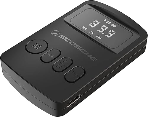 Scosche BTTRFM-SP1 Transmisorreceptor Bluetooth portátil, transmisor FM y receptor de audio inalámbrico para TV, auriculares, estéreo de
