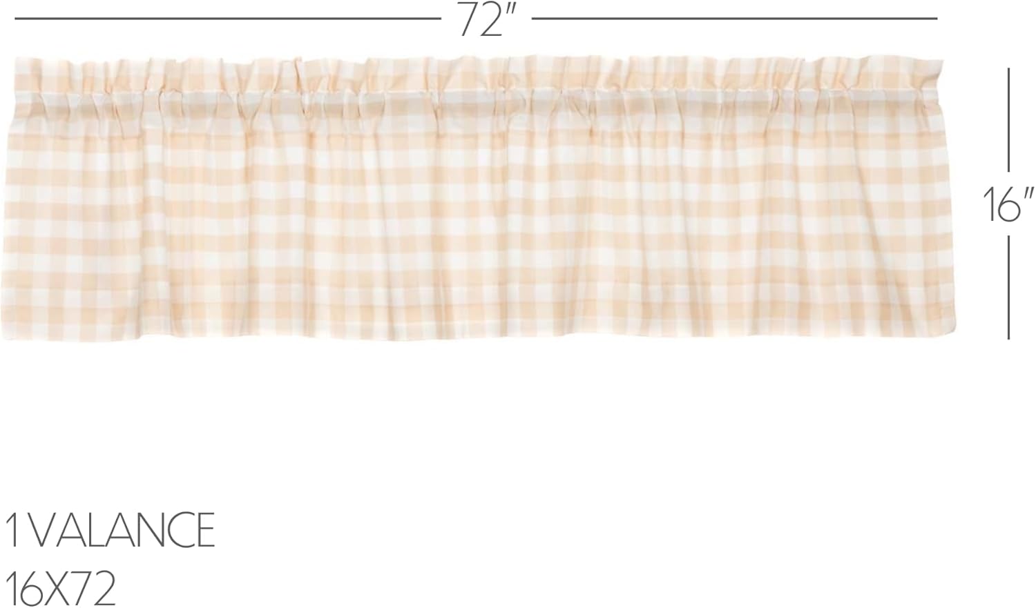 VHC Brands Annie Buffalo Check Cotton Farmhouse Kitchen Curtains Rod Pocket 16x72 Valance, Tan