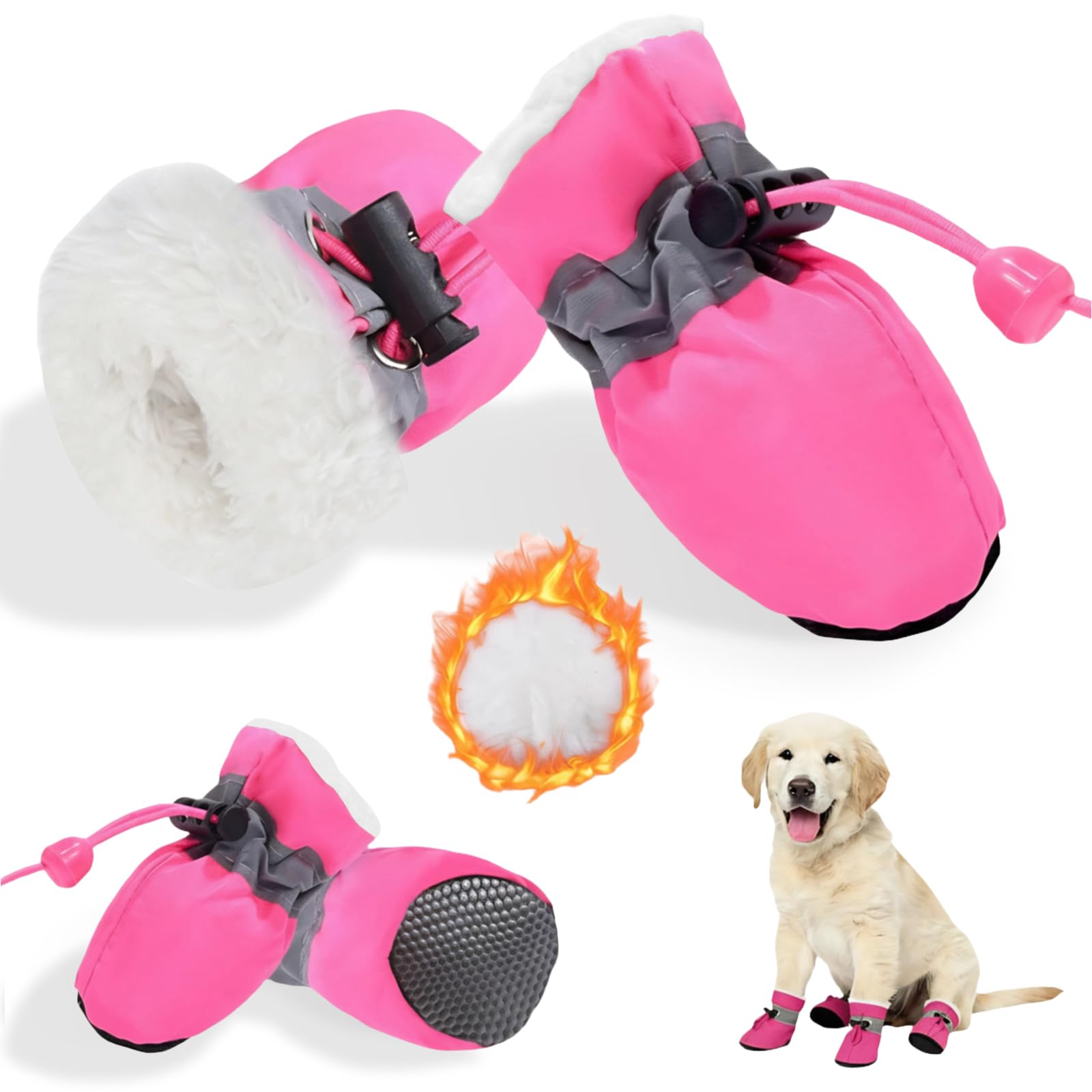 SSIMIDAPT 4 Stück Hundeschuhe Pfotenschutz Winter, Schneestiefel für Hunde, Hundeschuhe mit Rutschfester Sohle und Reflektierendem Klettverschluss, Warm, für Kleine Mittlere Große Hunde