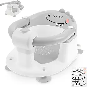 Assento de suporte para banho de bebê para mais de 12 meses, assento de chuveiro antiderrapante com 4 ventosas fortes, design desbloqueável com uma mão, seguro e portátil cinza/rosa (cinza)