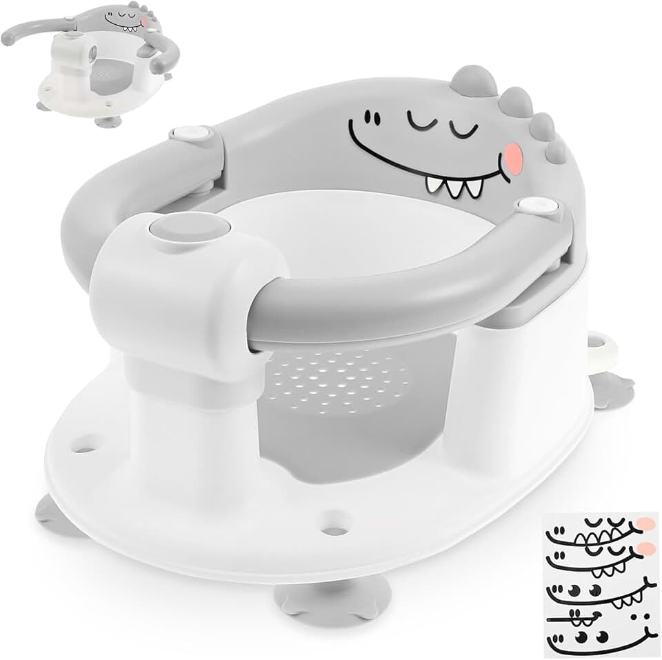 Assento de suporte para banho de bebê para mais de 12 meses, assento de chuveiro antiderrapante com 4 ventosas fortes, design desbloqueável com uma mão, seguro e portátil cinza/rosa (cinza)