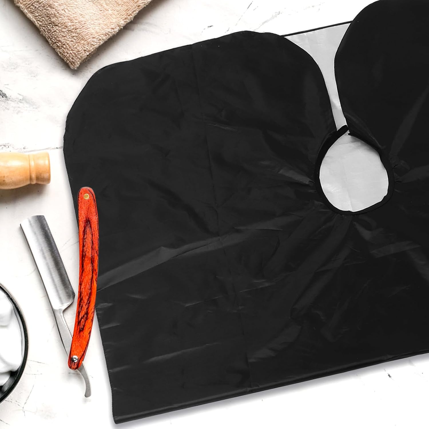 Black Haircut Cape for Barber Shop, Hairdressing Cloak Made of Polyester Taffeta, Keeps Clothing Dry and Clean, Machine Washable, for Perming and Salon Use