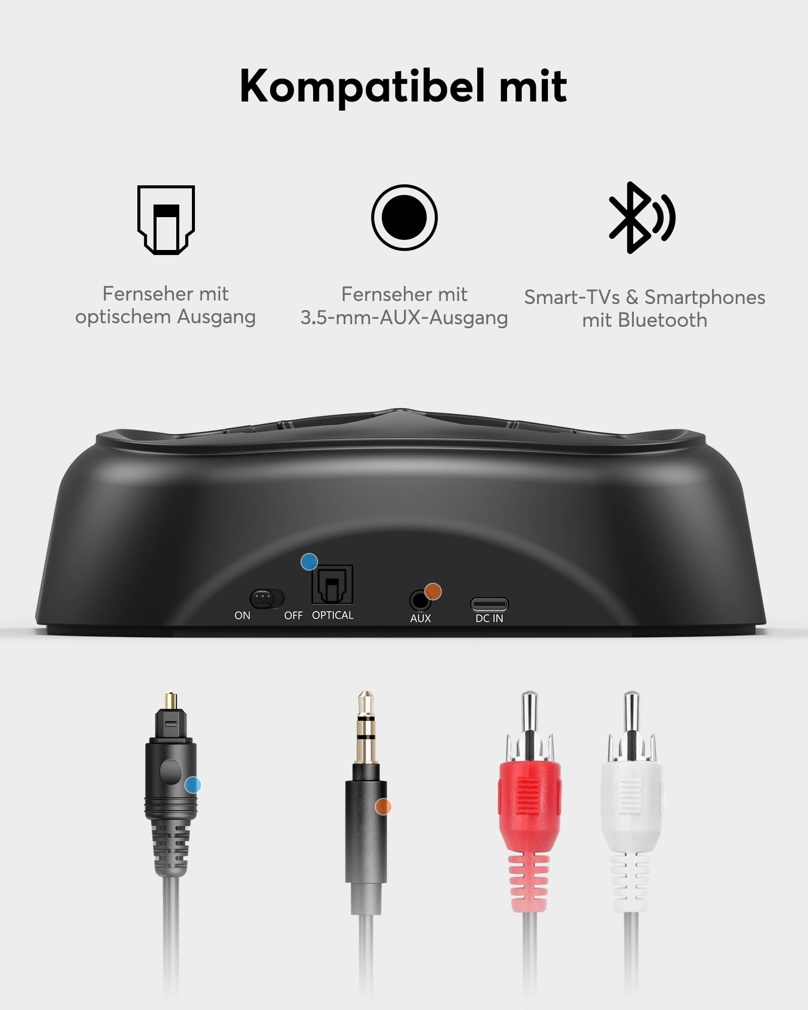 Doohoeek Kabellose TV Kopfhörer Bluetooth 6.0, Over-Ear Funkkopfhörer mit Ladestation&Digital Display, Plug&Play, 60H Akku Laufzeit, Klappbar Headset für Fernseher(Optisch, AUX, RCA Kompatibel)