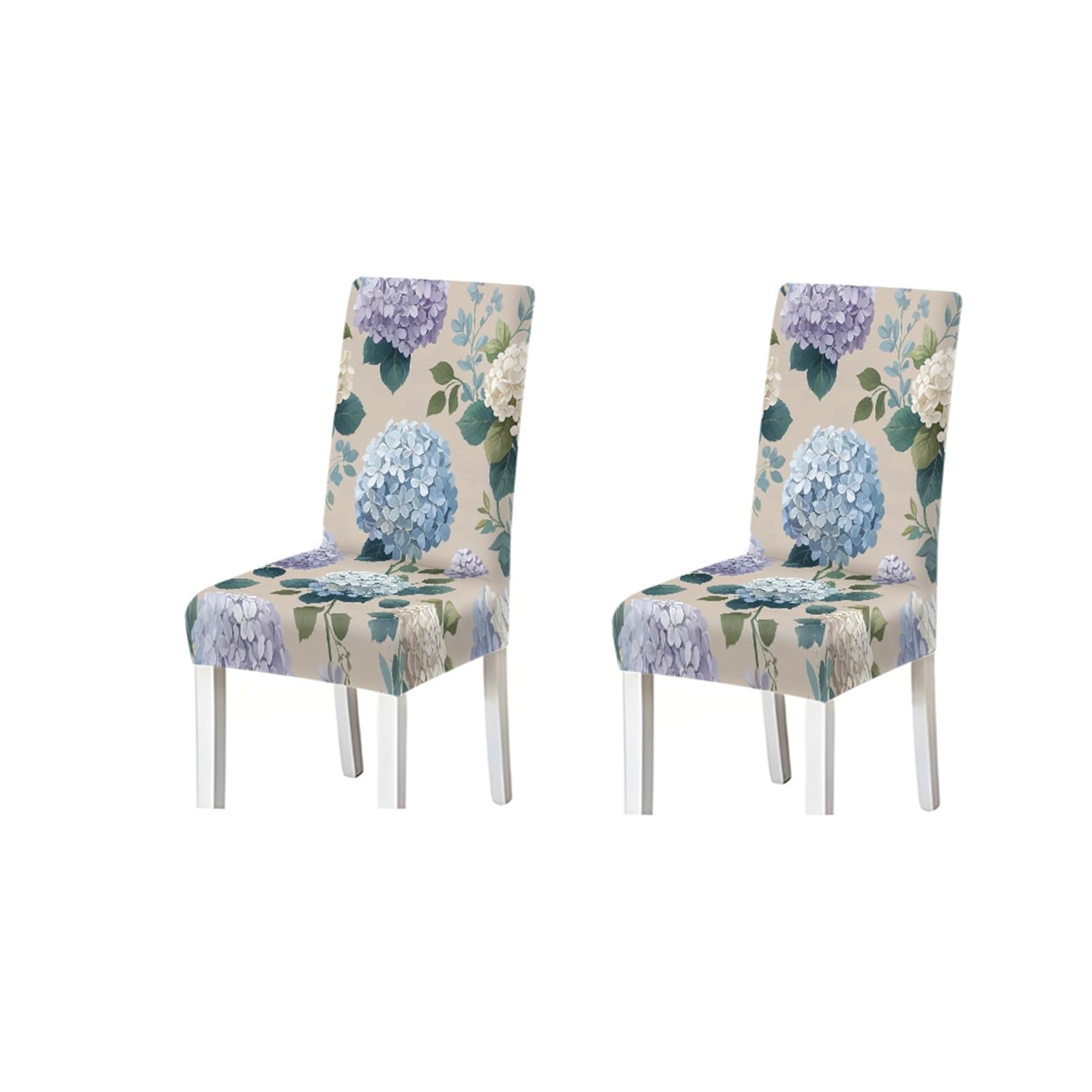 BOSUYBN Beige Blue Purple Hydrangea Floral Print Dining Chair Covers, Stretch Slipcovers For Home Kitchen Dining Room Party, 2/4/6PCS Furniture Protectors for Home Dining Room(2PCS Chair cover)