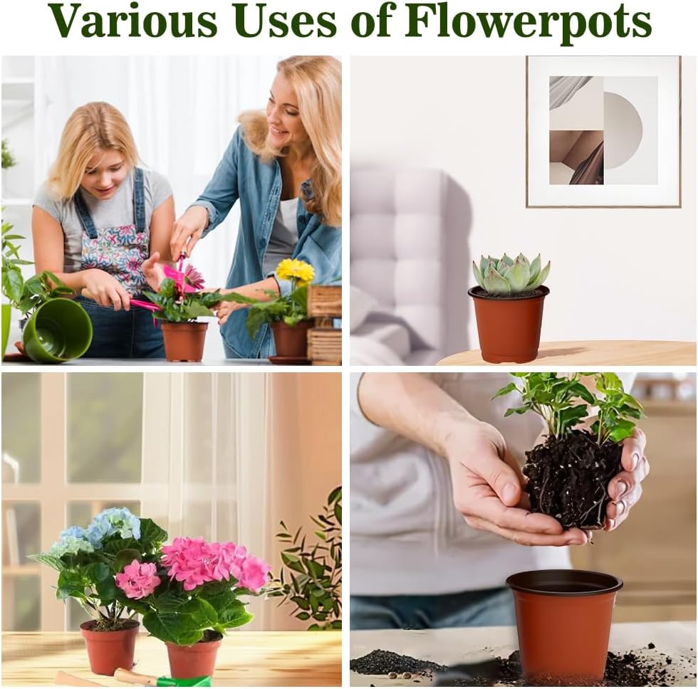 Nursery Pots 100 PCS 4 Inch Plant Pots with 100 Labels, Planting Pot for Plants Indoor Outdoor, Plastic Flower Pot for Seedlings Transplanting Small Plants Growing thumbnail