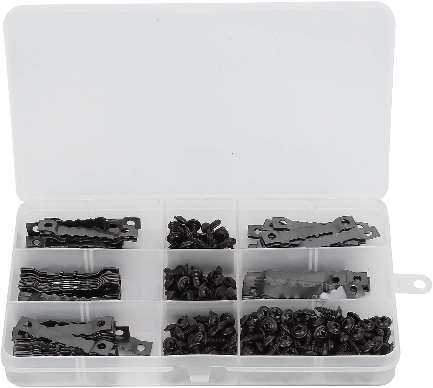 Picture Frame Hanging Kit, Sawtooth Hangers Sawtooth Picture Hangers 200Pcs Screws 100Pcs Sawtooth Picture Hangers 2 Hole Paintings Photos Hanging Hooks Kit Black