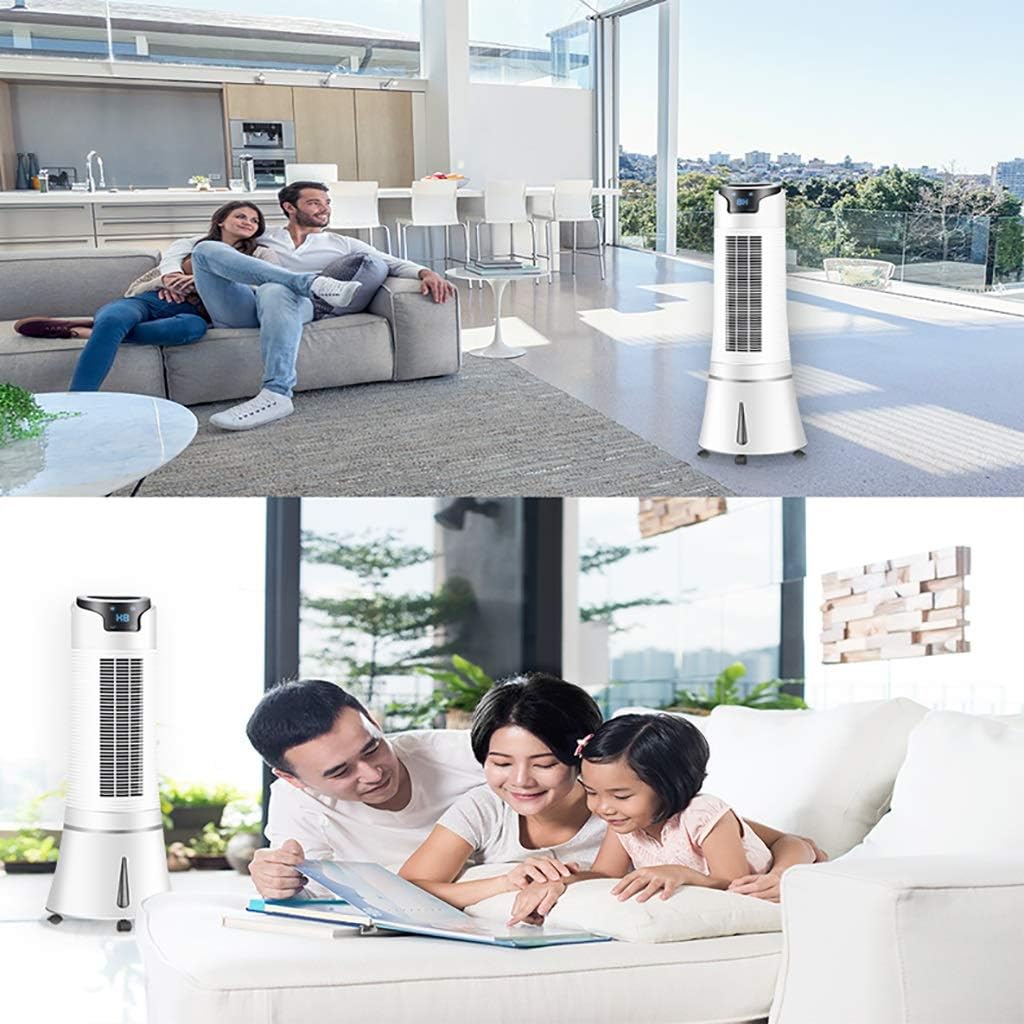 Tower Air Conditioning Fan Home Small Mobile Leafless Air Cooler Powerful Cooling Office Silent Air Conditioning with Timing Function White
