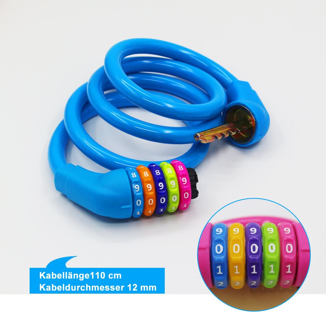 GOLDPOOL Bicycle Lock Combination Lock, 1200 mm x 12 mm, 5-Digit Combination Code, Multicolor, Self-Retracting - Image 2