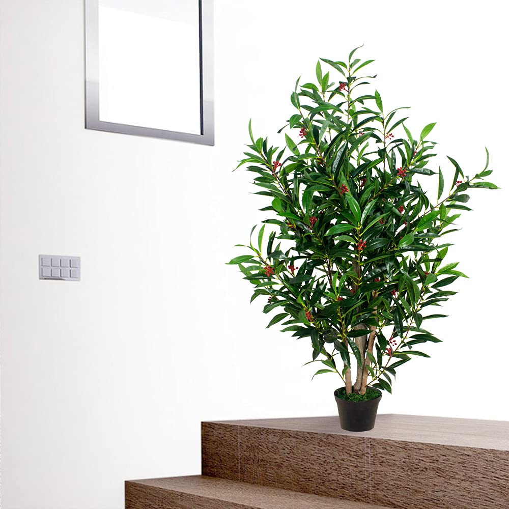Amazon.de: Decovego knstlicher Kirschlorbeer, Kunstpflanze, 120 cm,  Lorbeerbaum fr Wohn- & Brorume, Allergikerfreundlich & Pflegeleicht