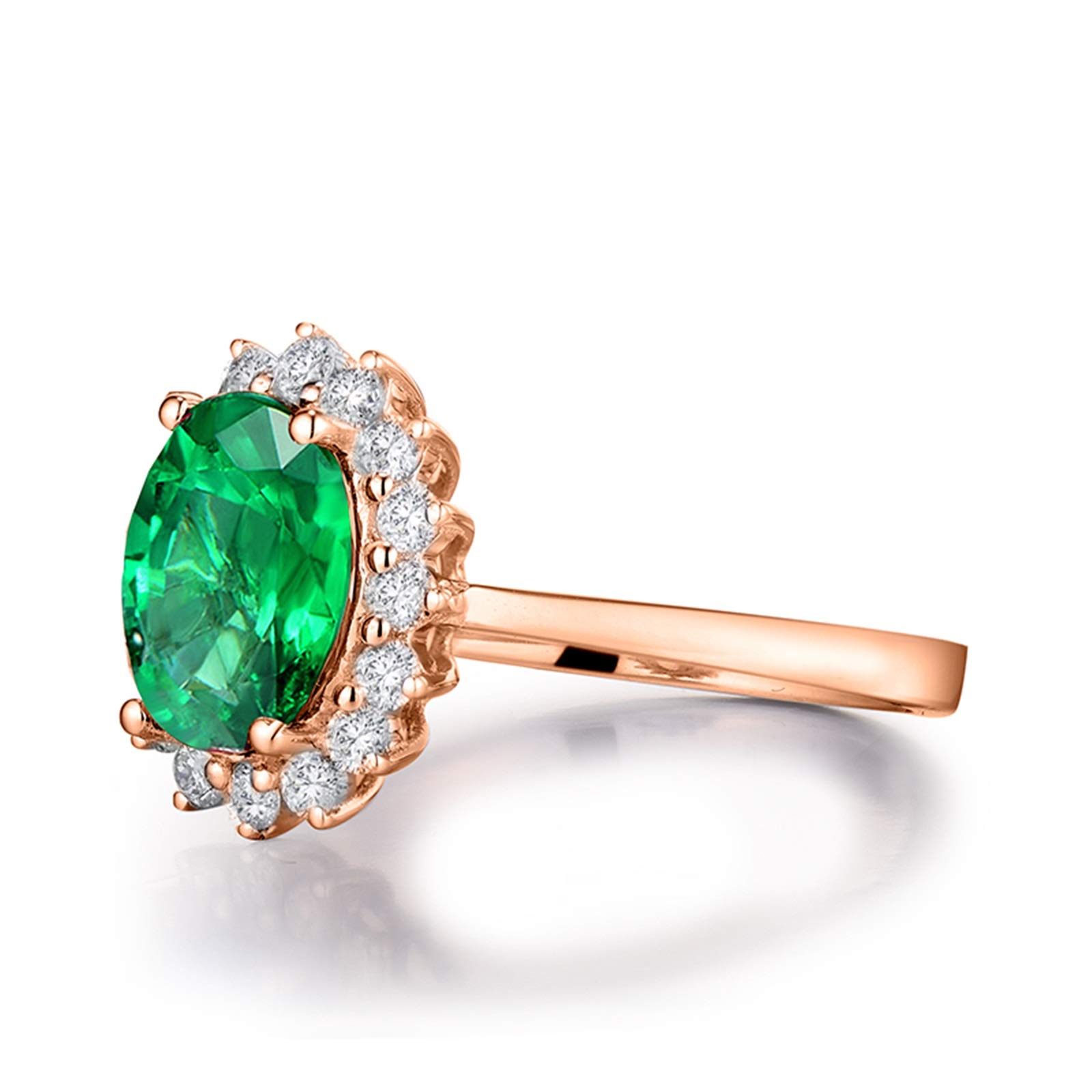 Anillos de Pareja Oro Blanco 18K, Anillo para Mujer 0.8ct Esmeralda Diamante Anillo para Regalo de Novia Talla 6,75-30