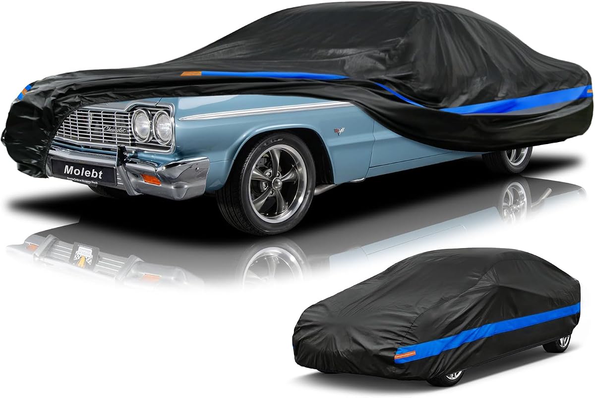 Funda para coche impermeable para todo tipo de clima, ajuste universal Genesis G90, Ford Crown Victoria/Galaxie, Buick Roadmaster, Chevrolet Caprice, etc., adecuada para sedán de hasta 218 pulgadas de largo.