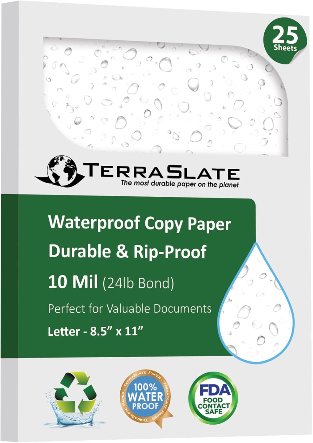 TerraSlate Waterproof Printer Paper 8.5x11, 25 sheets
