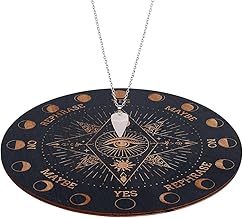 INFUNLY Witch Pendulum Board Eyes Runes Wooden Dowsing Planchette Board 7.9" Metaphysical Message Board with Pendulum Crystal Necklace for Beginners, Witchcraft Altar Supplies