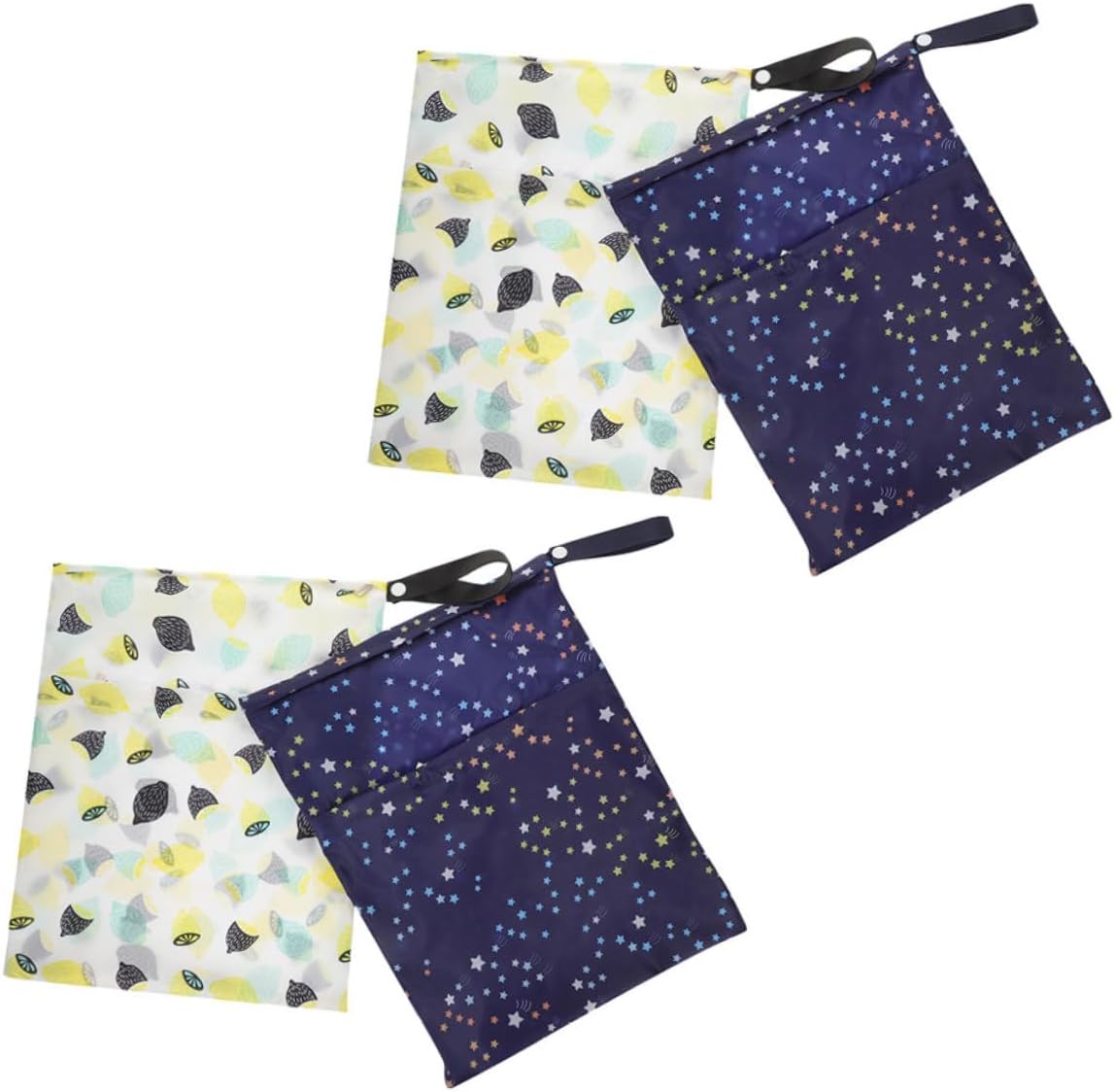 SUPVOX 4Pcs Cloth Diaper Wet Dry Bag Reusable Storage for Soiled Clothes Diapers Toiletries Multi Functional Travel Laundry Bags with Zippered Pocket Lemon Stars