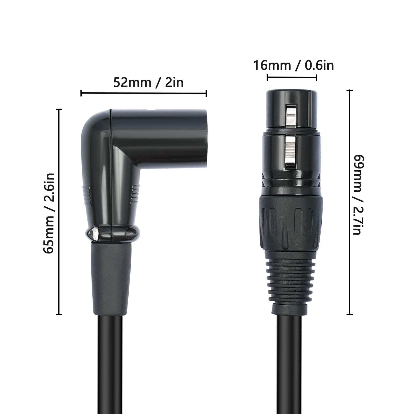 XLR Kabel, Rechter Winkel, 2 Pack, 3 Pin Mikrofonverlängerung, Männlich zu Weiblich, 30cm für Profisound, Live Auftritte, Studio Aufnahmen, HomeStudio