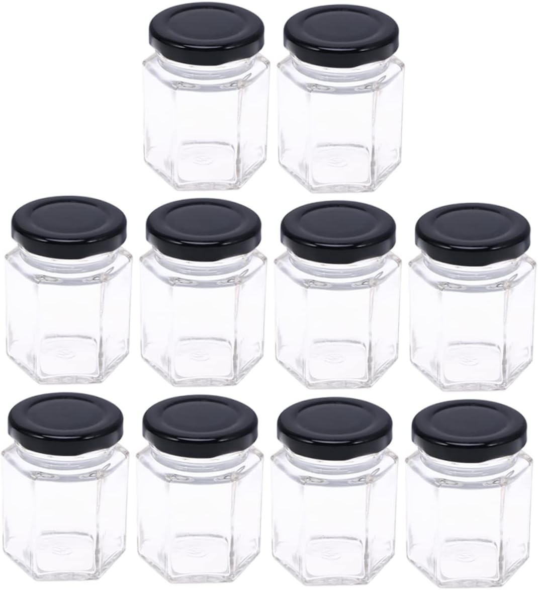 10pcs Mason Jar Spiral Opener Hexagon Glass Storage Bottles Airtight Food Containers Canister for Kitchen Honey Nut Sugar Storage