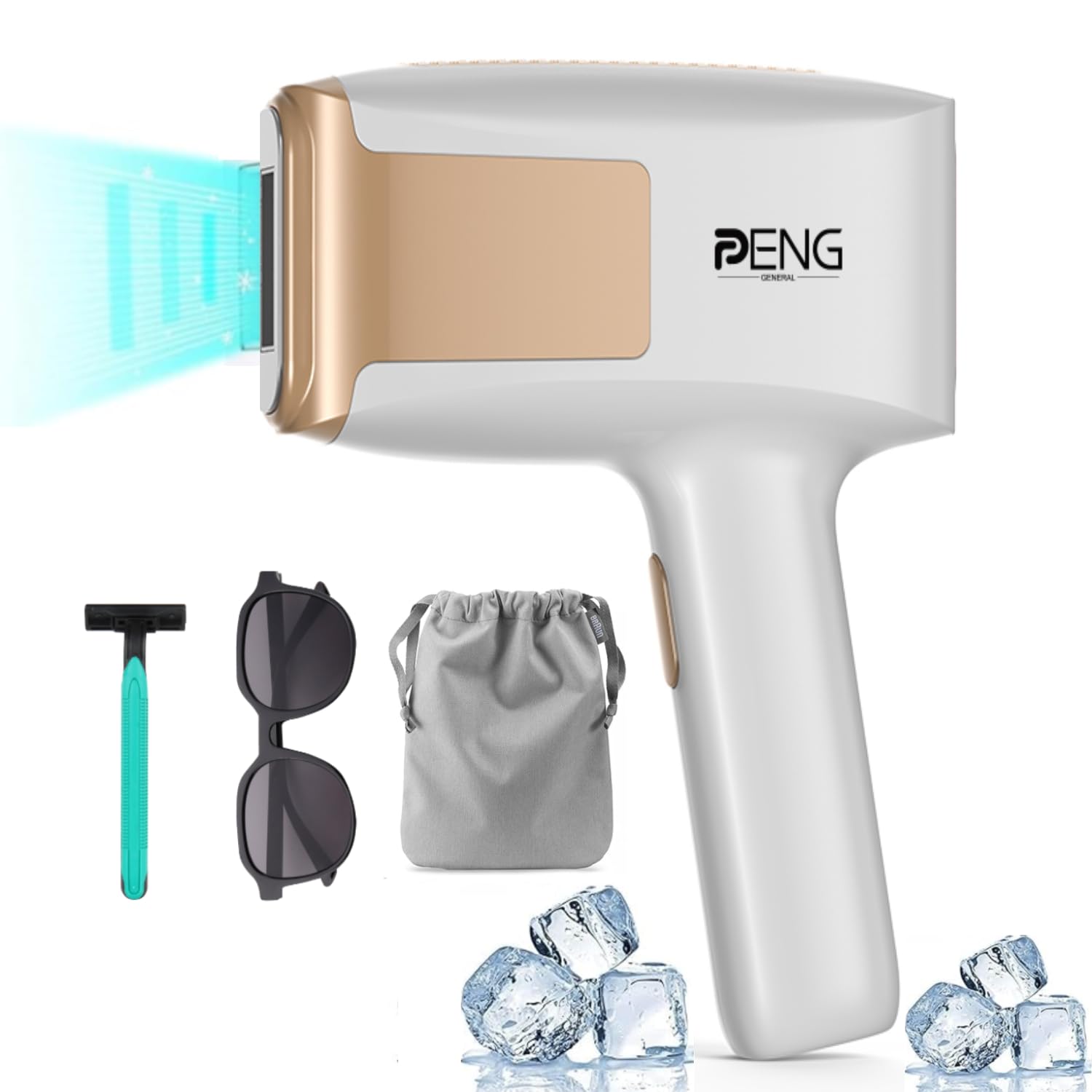Peng GeneralLaser Hair Removal, Hair Removal Device with Ice-Cooling Painless Care Function for Women and Man, IPL Hair Remover 999,999 Flashes for Facial Armpits Legs Arms Bikini Line (White)