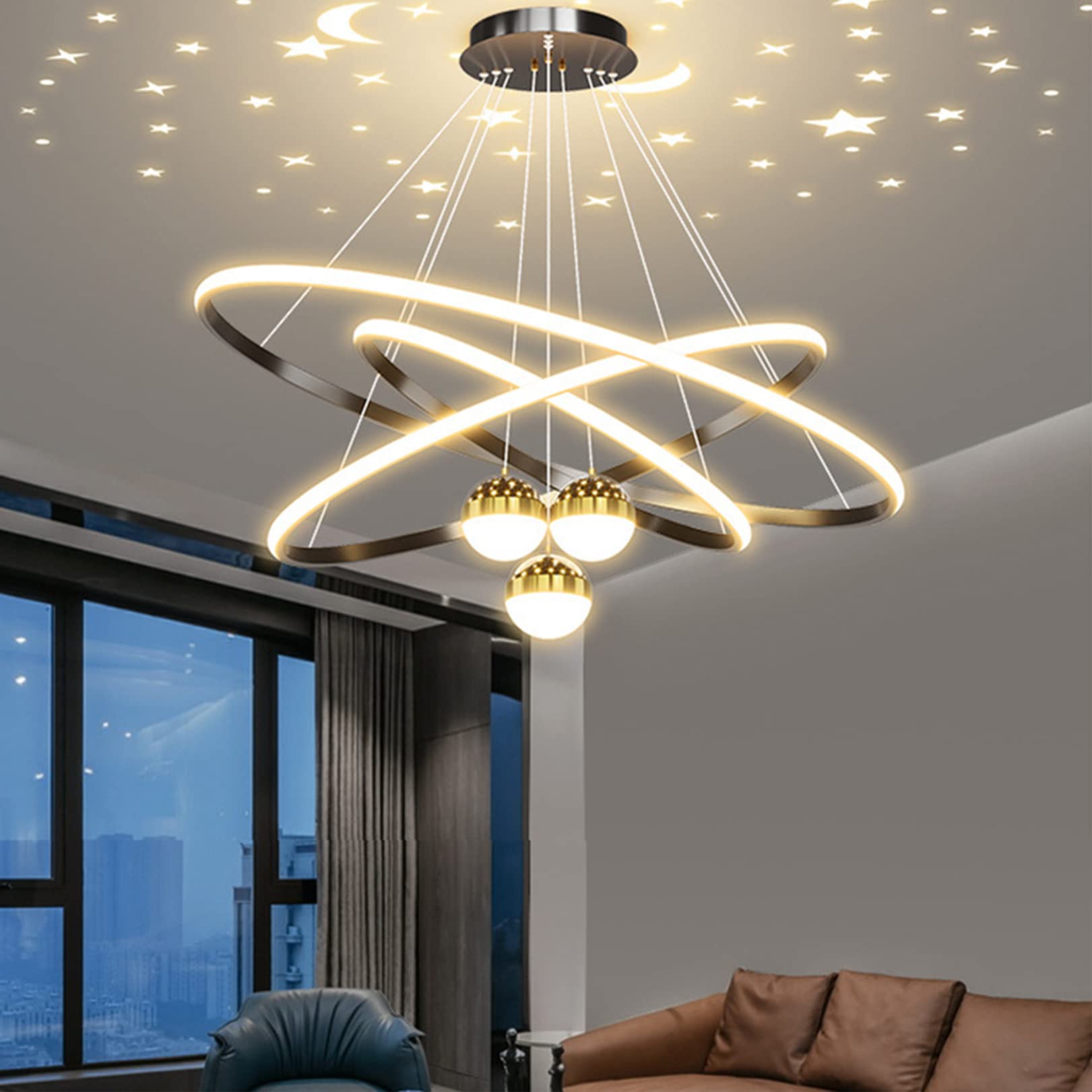 HXYSXHJUO Bellastein Modern LED Pendant Lamp Creative Chandelier Dimmable Ceiling for Dining Room Living Office Kitchen (Gold, L40+60cm)