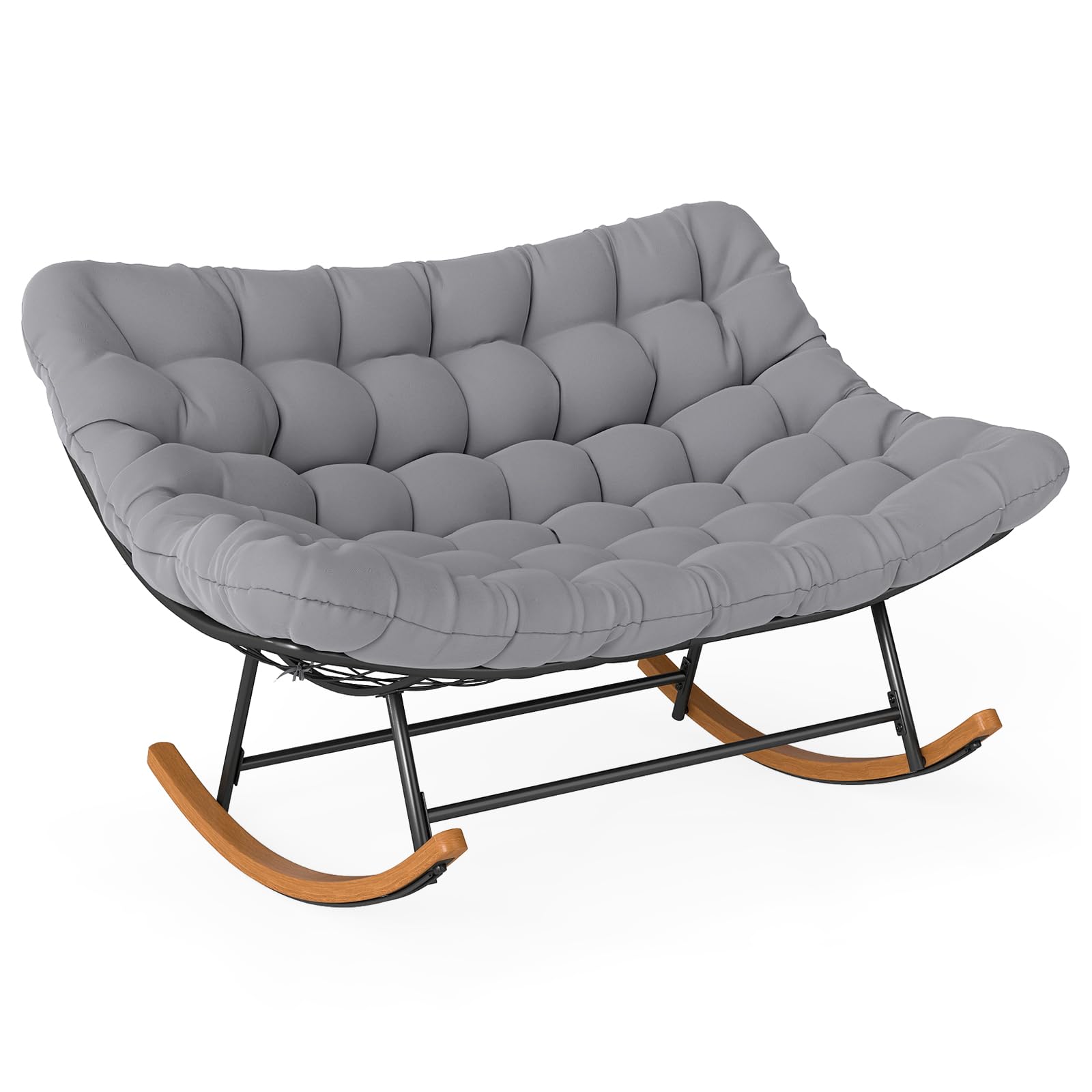 RELAX4LIFE Sedia a Dondolo a 2 Posti da Interno ed Esterno con Comodo Cuscino Imbottito, Dondolio Delicato per il Relax, Sedia a Dondolo Moderna per Soggiorno, Giardino, Cortile, Grigia