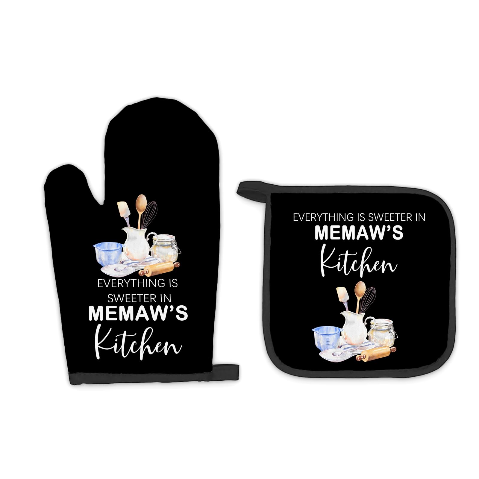 Memaw Gifts Oven Mitts and Pot Holders Sets, Gifts for Grandma from Grandkids, Sweeter in Memaw's Kitchen Heat Resistant Oven Glove Potholders for Baking