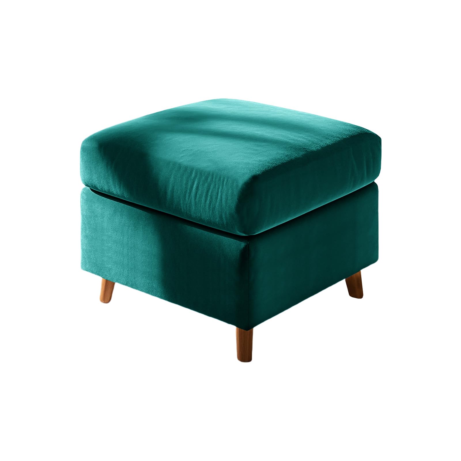 UNBBRRL Footstool Cover with Cushion Cover, Velvet Ottoman Protector Covers, Removable Pouffe Cover with 4 Ties for Living Room (Teal,Square L+Cushion L(2pcs))