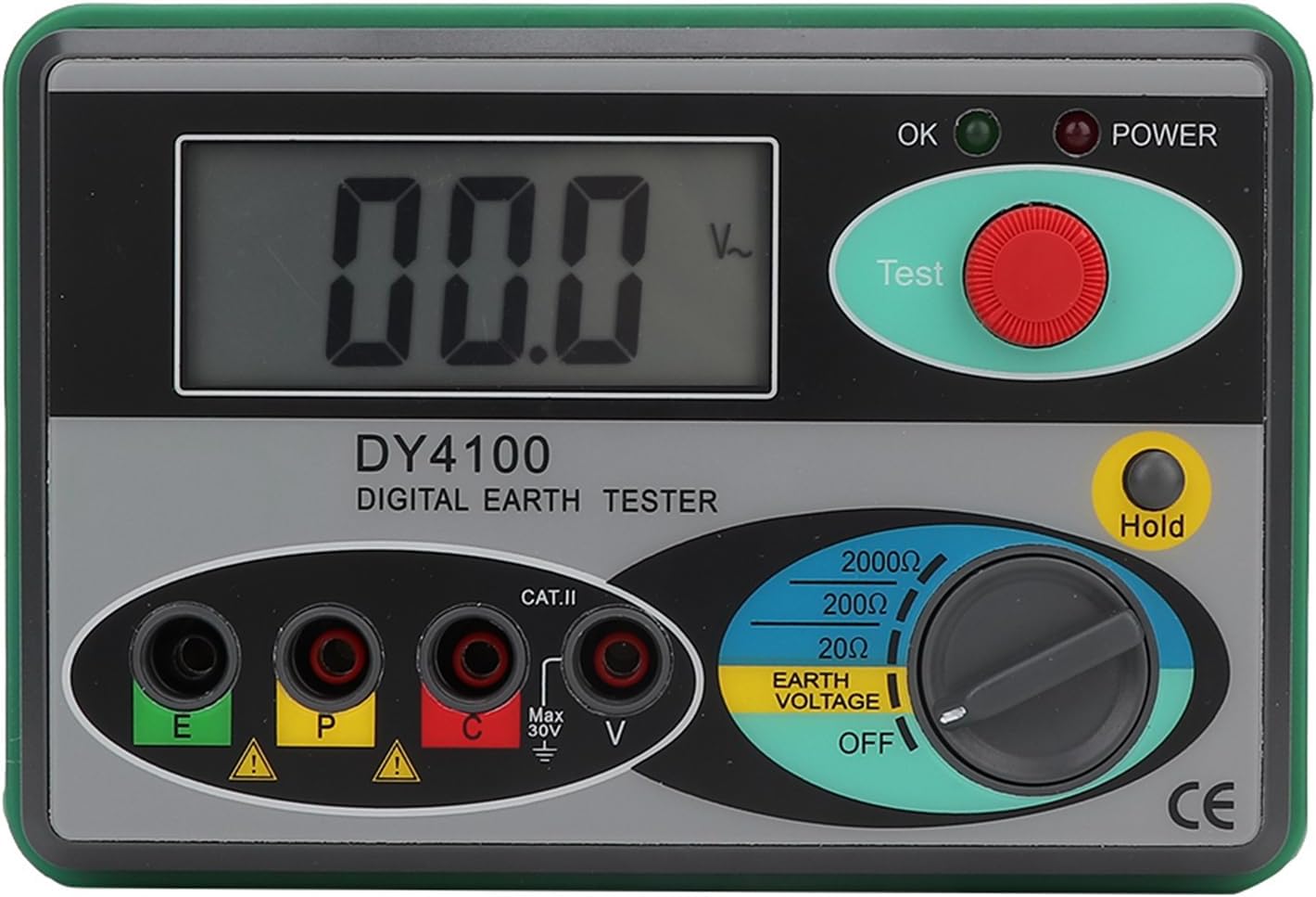 LCD Screen Display Earth Resistance Tester Durable Measuring Meter for Electric Power and Telecommunications 3 Testing Cable, 2 Single Testing Cable, Instruction, Bag, Auxiliary Ground Rod,