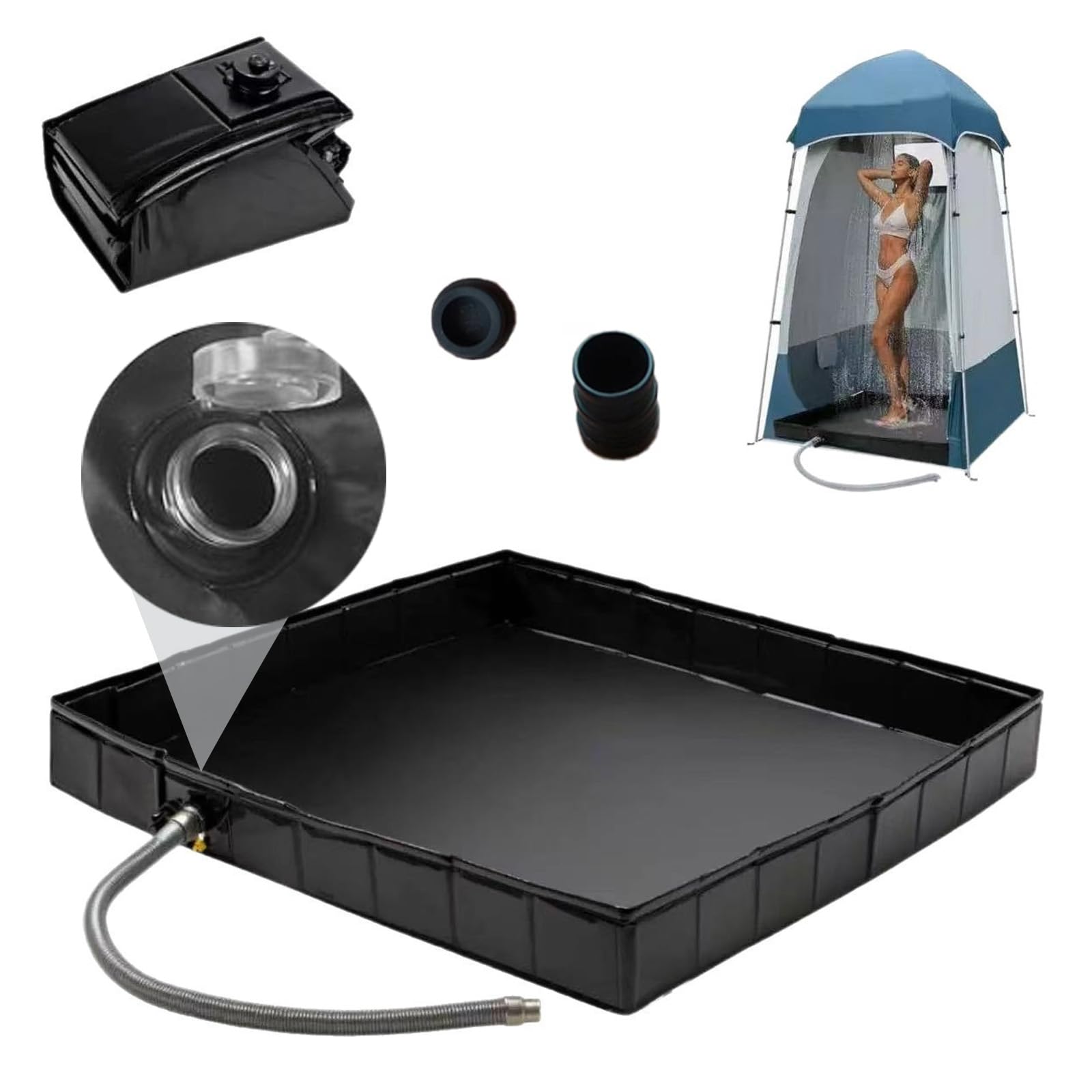 Camping Shower Base, 104x104x13cm Large Portable Shower Pan with Drain Pipe, Camping Shower Base for Indoor Outdoor, Portable Foldable Shower Tray for Outdoor Camping Shower, Motorhomes, Pet Shower