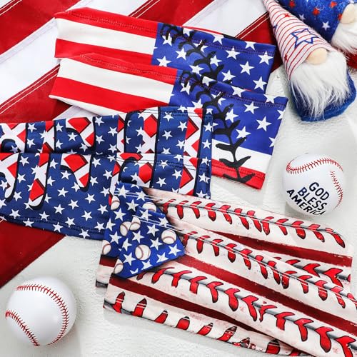 Suncalla 6 Pcs Teenager Patriotic American Flag Baseball Headband Elastic Polyester Red White and Blue USA Sweatband Accessories 3 Styles for Basketball Football Golf Headscarf Women Men Team Gift - Thumbnail 5