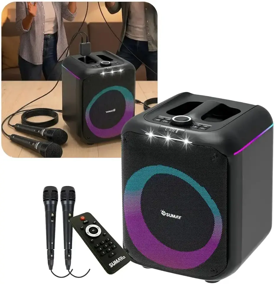 Black Box Sumay 380w Caixa De Som Amplificada Potente Com Controle Remoto Karaokê Com 2 Microfones Com Fio