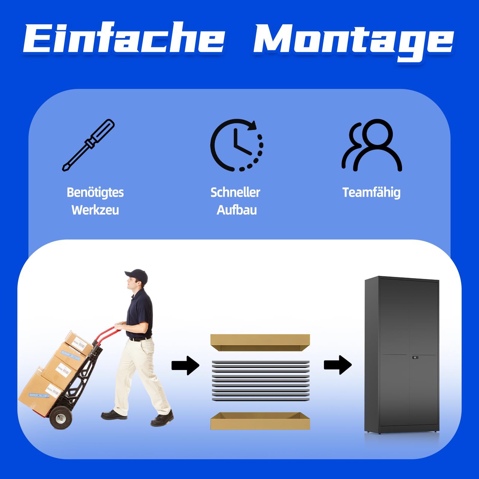 Metallschrank, Werkzeugschrank, Aktenschrank Abschließbar, Mehrzweckschrank mit Kombinationsschloss, Verstellbare Regale, Garage,Büro, Wohnzimmer, 180cm x 80cm x 40 cm, Schwarz