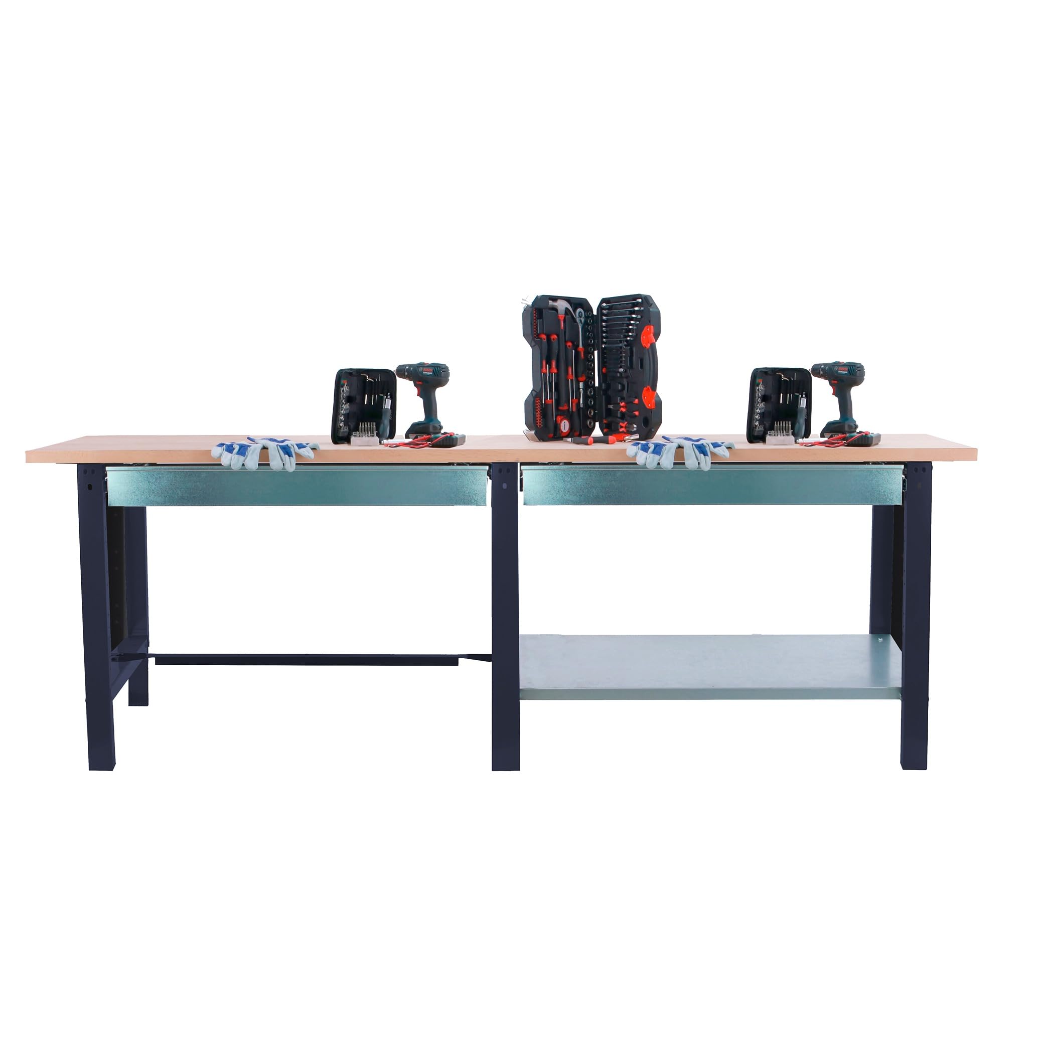 SimonRack Banco de Trabajo Taller Doble, Capacidad Carga 1000 kg, 865x2100x750 mm, 2 Cajones, Mesa de Trabajo, Antracita/Haya - BT6 PRO