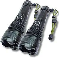Kit 2 Lanterna Tática Militar Super Potente LED Recarregável USB com Zoom Longo Alcance para Trilhas, Sitio, Fazenda, Vigilante