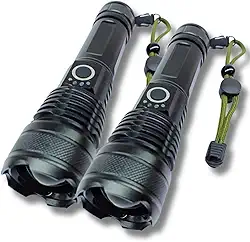 Kit 2 Lanterna Tática Militar Super Potente LED Recarregável USB com Zoom Longo Alcance para Trilhas, Sitio, Fazenda, Vigilante