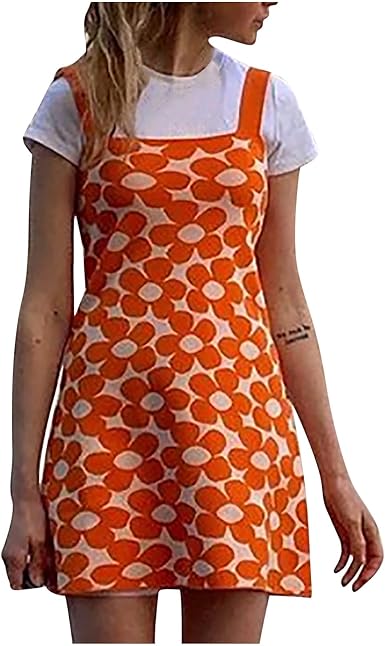 Amazon.com: Vestido de mujer naranja con tirantes de verano de manga corta sin  mangas : Ropa, Zapatos y Joyería