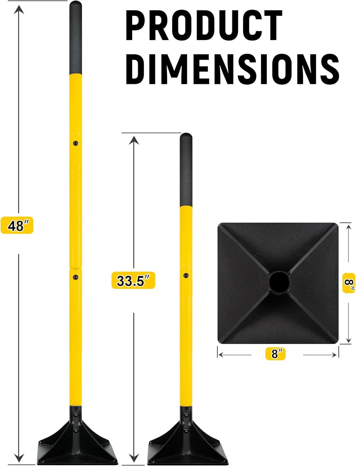 8"x8" Steel Tamper with 48" Handle, Heavy Duty Hand Compactor Tool for Leveling Soil, Gravel, Sand, Asphalt, Ground, Paver, Driveway, Garden, Yard and Blacktop Repair - Image 2