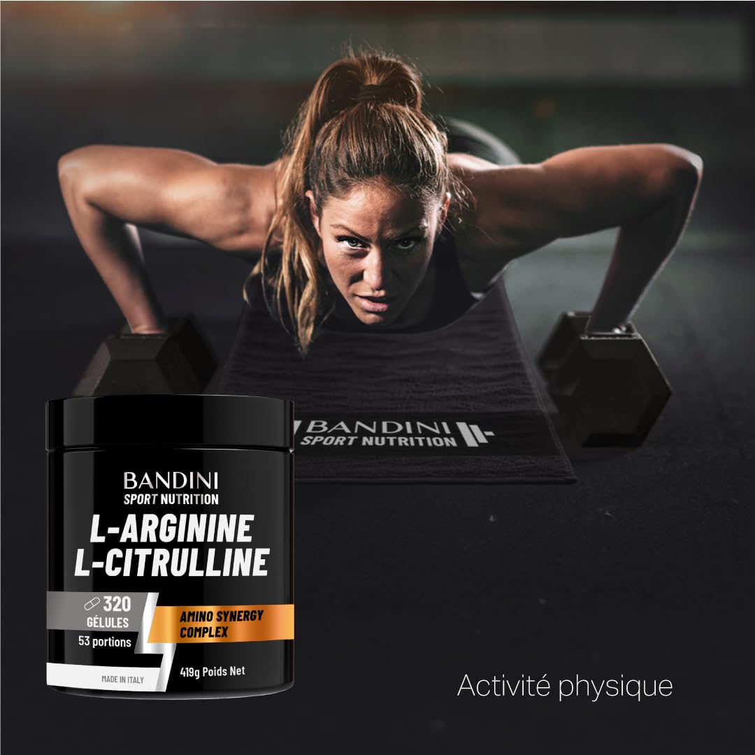 Bandini® L-Arginine + L-Citrulline 320 gélules (1100 mg par gélule) | Arginine + Citrulline Malate, Complément Preworkout, Gym, Endurance, Récupération Musculaire, Acides Aminés Semi-Essentiels