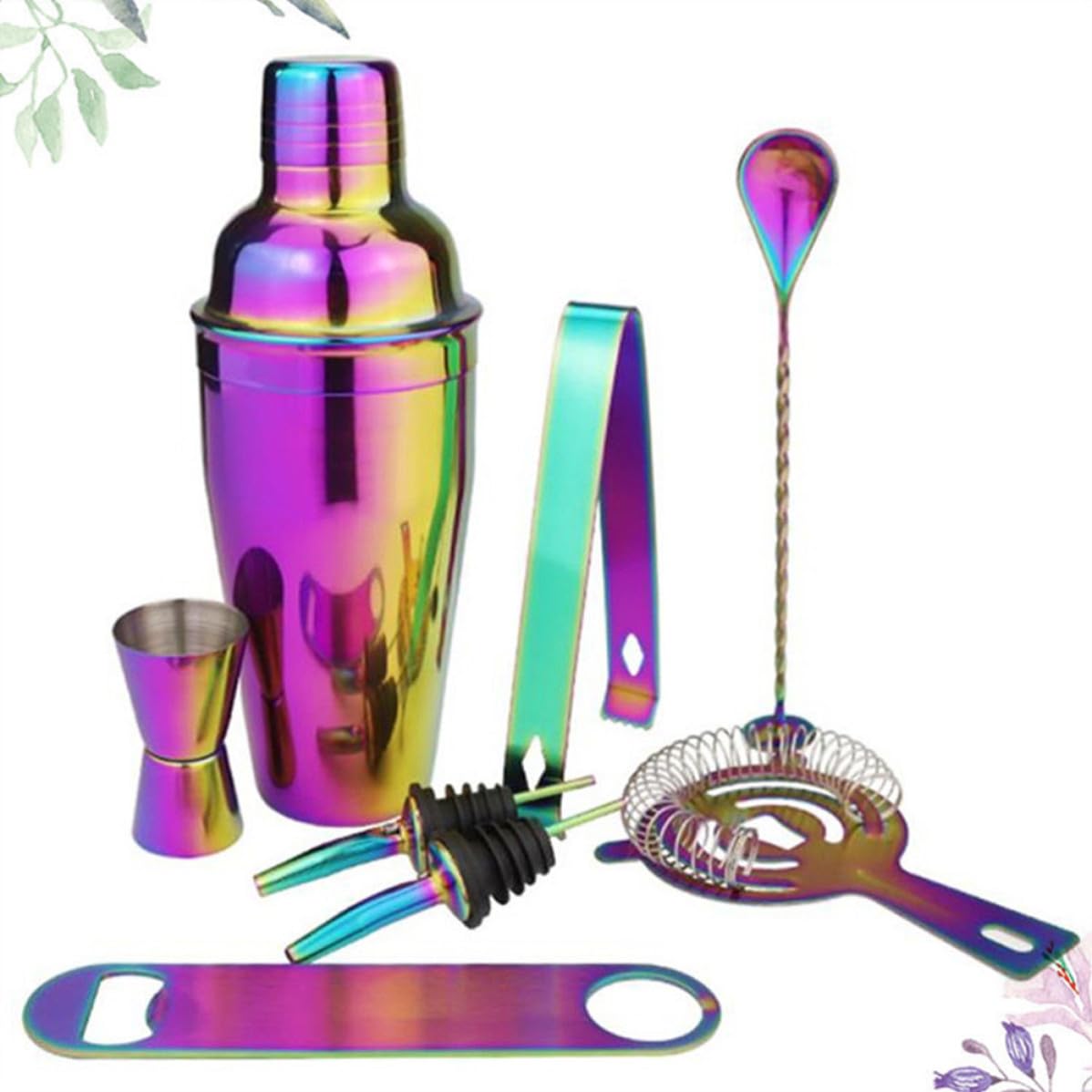 8piezas Cocktail Shaker Profesional Acero Inoxidable con Utensilios de Bar Placa de Colores de Mezcla para Bar Hogar Fiesta y Regalo