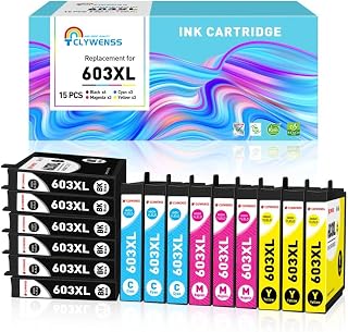 Clywenss 15 Pack 603XL Ink Cartridges Multipack for Epson 603 XL for Expression Home XP-2100 XP-2105 XP-3100 XP-3105 XP-4100 XP-4105 Workforce WF-2810 WF-2830 WF-2835 WF-2850