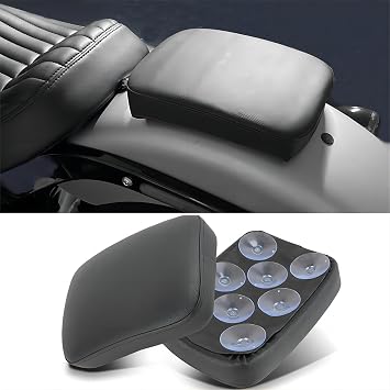 Motorcycle Pillion Passenger Pad Seat, Black Leather Pillion Pad w/ 8 Suction Cup Rear Passenger Seat Compatible with Harley Custom Bikes and More